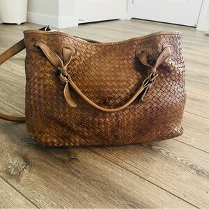 Valentina Italy Brown Woven Leather Handbag